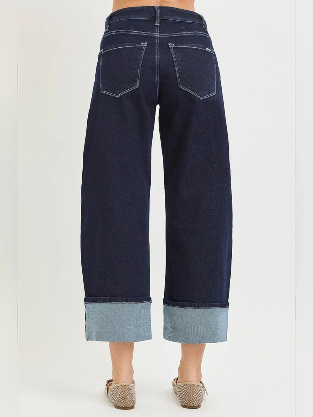 RISEN Deep Dark Wash Cuffed Barrel Jeans Cropped Stretch Classic Various NEW - Picture 10 of 15